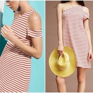 Maeve Anthropologie Small Marketa Red Stripe‎ Women's One Shoulder Mini Dress